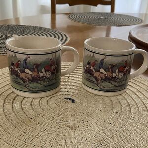 VTG Ralph Lauren Equestrian Polo Themed Ceramic Mugs - Set of 2
